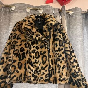 Forever 21 Brown and Black Teddy Jacket Plush Faux Fur